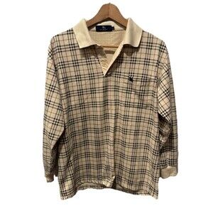 Vintage Burberry London Rugby Polo Shirt Nova Check Plaid Long Sleeve size L